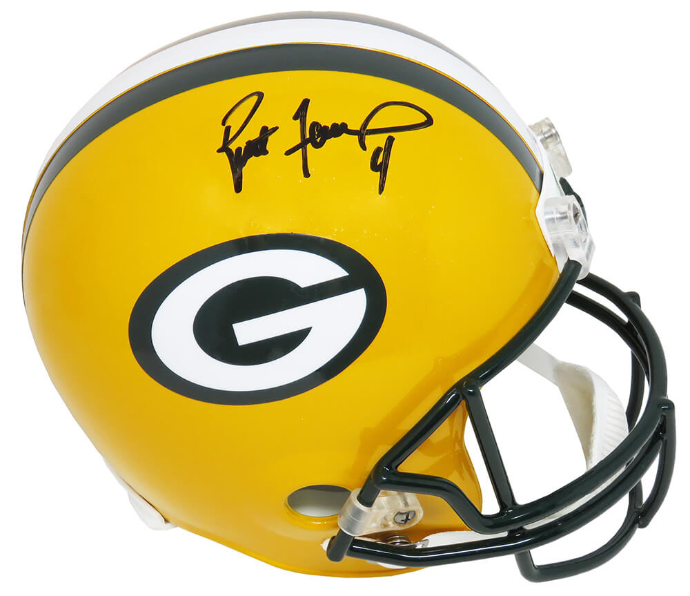 Brett Favre Signed Green Bay Packers Riddell Full Size Speed Replica Helmet - FAVREP305 - Brett Favre Signed Green Bay Packers Riddell Full Size Speed Replica Helmet product image