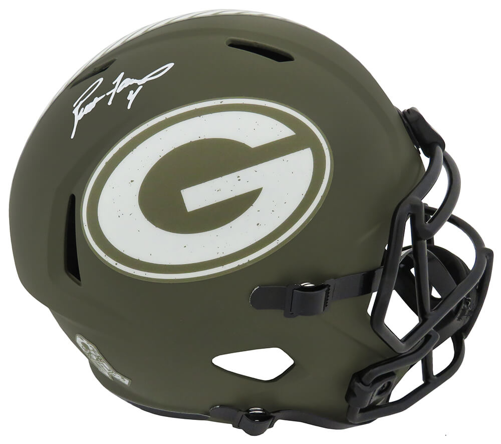 Brett Favre Signed Green Bay Packers Salute to Service Riddell Full Size Speed Replica Helmet - FAVREP314 - Brett Favre Signed Green Bay Packers Salute to Service Riddell Full Size Speed Replica Helmet product image