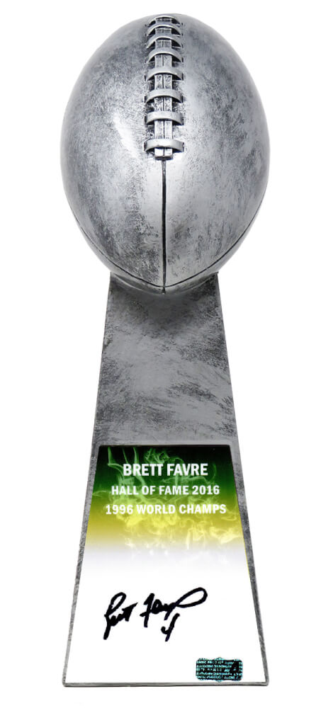 Brett Favre Signed Football World Champion 15 Inch Replica Silver Trophy - FAVTRO300 - Brett Favre Signed Football World Champion 15 Inch Replica Silver Trophy product image