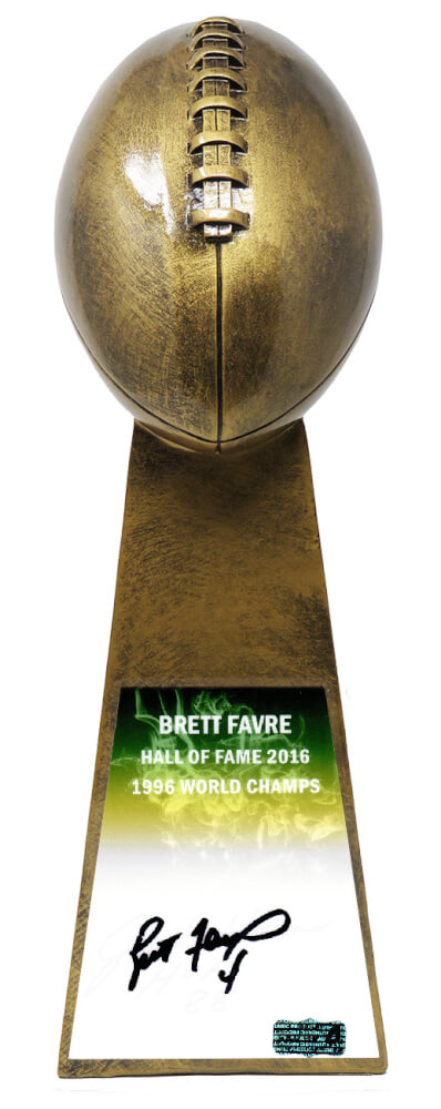 Brett Favre Signed Football World Champion 15 Inch Replica Gold Trophy - FAVTRO301 - Brett Favre Signed Football World Champion 15 Inch Replica Gold Trophy product image