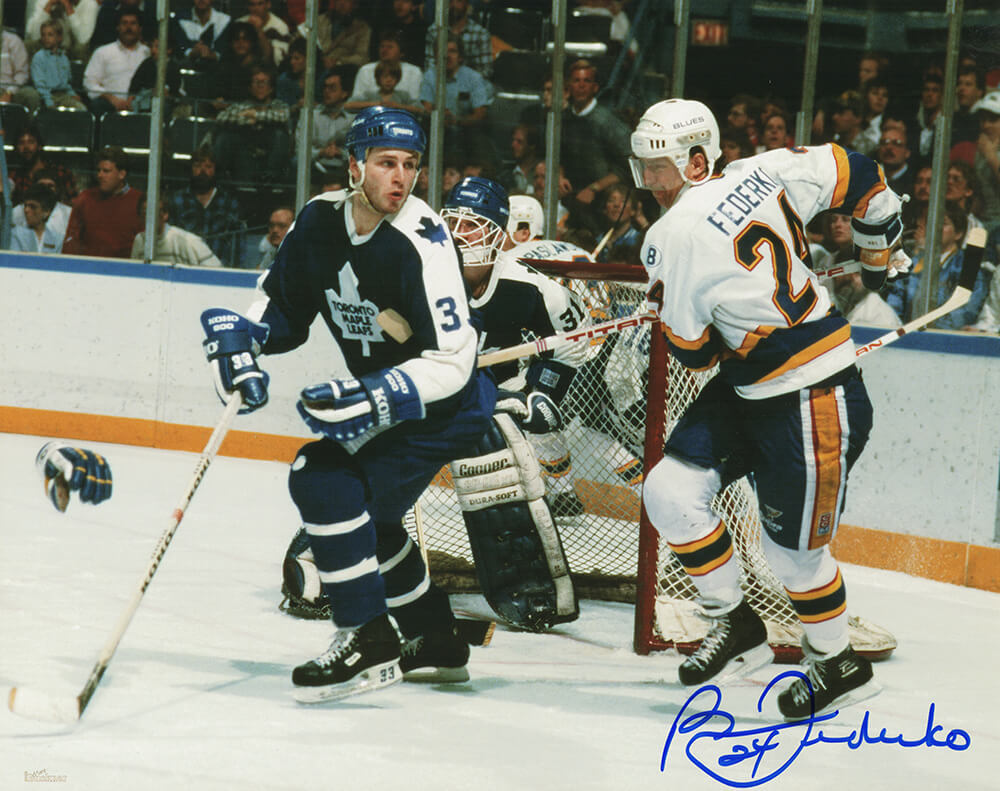 Bernie Federko Signed St Louis Blues Action vs Maple Leafs 8x10 Photo - FED08P400 - Bernie Federko Signed St Louis Blues Action vs Maple Leafs 8x10 Photo product image