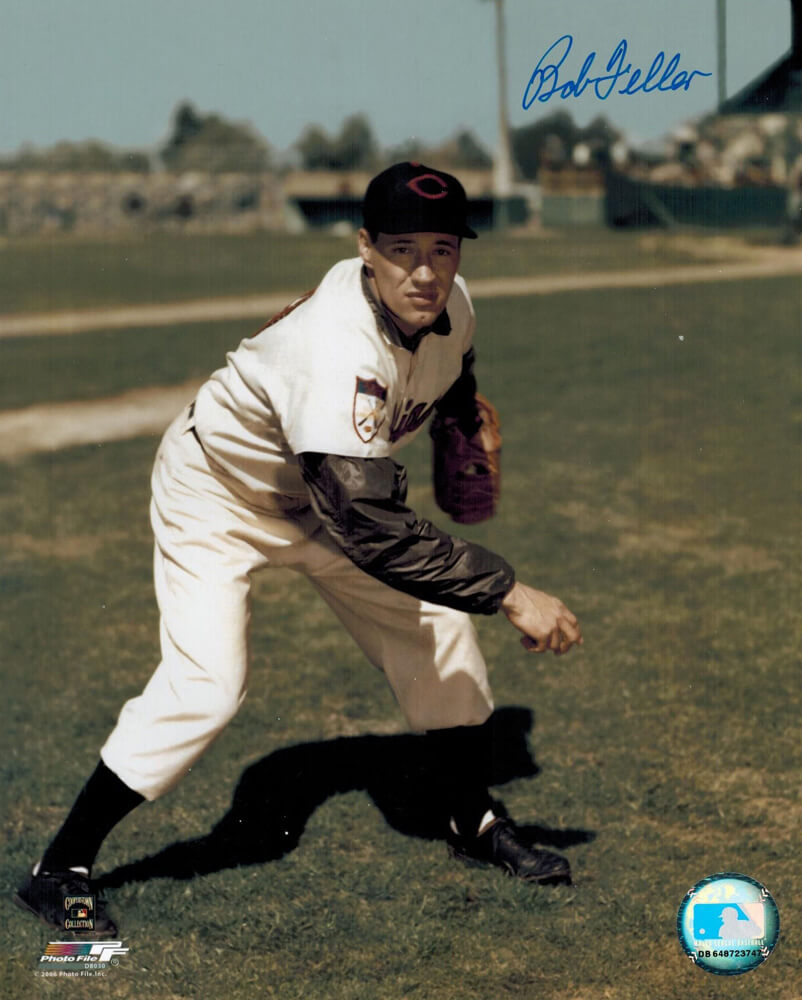 Bob Feller Signed Indians Action 8x10 Photo - FEL08P100 - Bob Feller Signed Indians Action 8x10 Photo product image