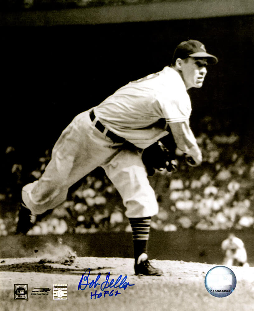 Bob Feller Signed Cleveland Indians B&W Action 8x10 Photo w/HOF'62 - FEL08P107 - Bob Feller Signed Cleveland Indians B&W Action 8x10 Photo w/HOF'62 product image