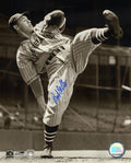 Bob Feller Signed Cleveland Indians B&W Pitching Leg Raised 8x10 Photo - FEL08P111TW - Bob Feller Signed Cleveland Indians B&W Pitching Leg Raised 8x10 Photo product image