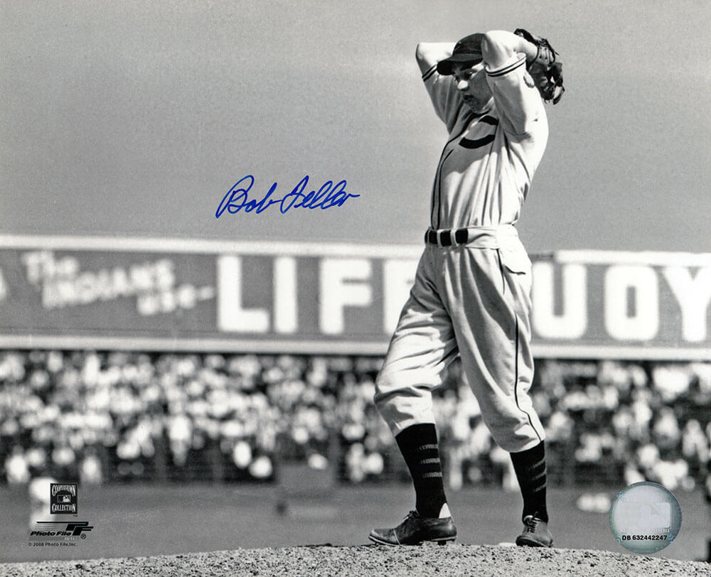 Bob Feller Signed Cleveland Indians B&W Windup Pitching 8x10 Photo - FEL08P112TW - Bob Feller Signed Cleveland Indians B&W Windup Pitching 8x10 Photo product image