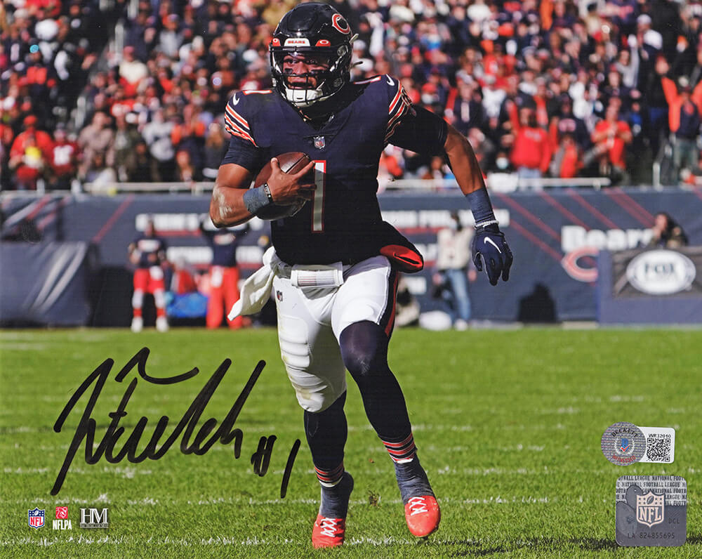 Justin Fields Signed Chicago Bears Running With Football Action 8x10 Photo - (Beckett) - FIE08P300 - Justin Fields Signed Chicago Bears Running With Football Action 8x10 Photo - (Beckett) product image