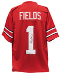 Justin Fields Signed Red Custom College Football Jersey (Beckett) - FIEJRY301 - Justin Fields Signed Red Custom College Football Jersey (Beckett) product image