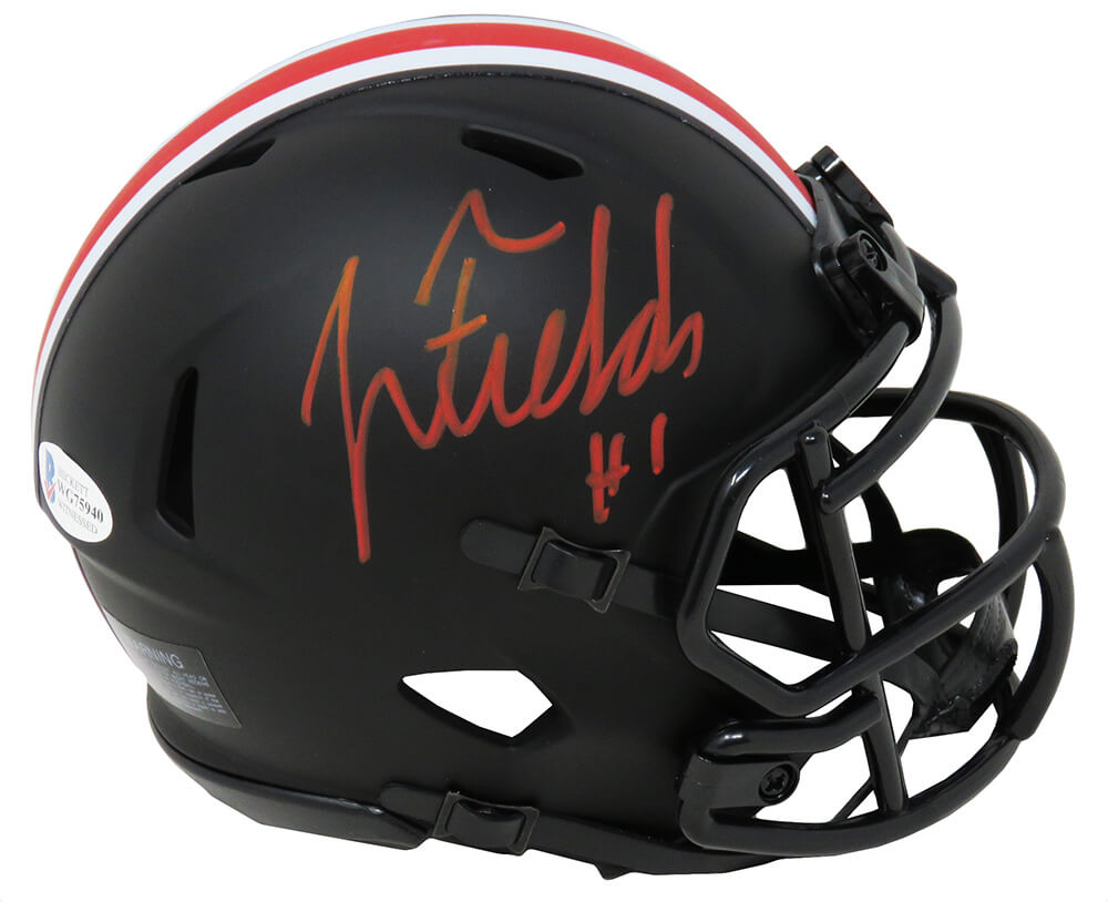Justin Fields Signed Ohio State Eclipse Black Matte Riddell Speed Mini Helmet (Beckett) - FIEMIN301 - Justin Fields Signed Ohio State Eclipse Black Matte Riddell Speed Mini Helmet (Beckett) product image