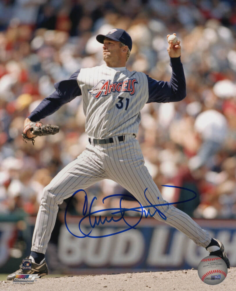 Chuck Finley Signed Angels Pinstripe Jersey Pitching 8x10 Photo - FIN08P122 - Chuck Finley Signed Angels Pinstripe Jersey Pitching 8x10 Photo product image