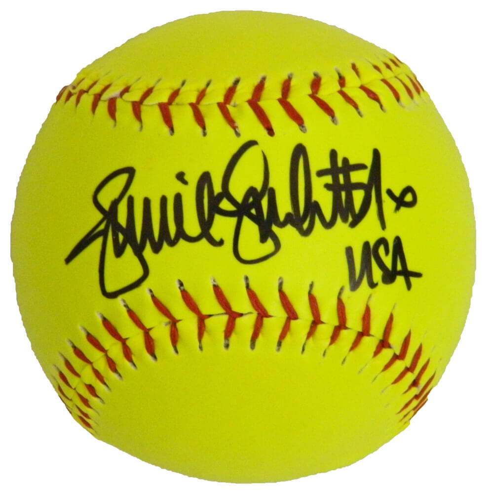 Jennie Finch Signed Yellow Baden Softball w/USA - FINBSB111 - Jennie Finch Signed Yellow Baden Softball w/USA product image