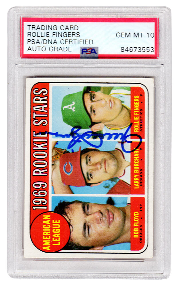 Rollie Fingers Signed Oakland Athletics 1969 Topps Rookie Baseball Card #597 (PSA Encapsulated - Auto Grade 10) - FINCAR101 - Rollie Fingers Signed Oakland Athletics 1969 Topps Rookie Baseball Card #597 (PSA Encapsulated - Auto Grade 10) product image