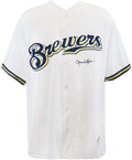 Rollie Fingers Signed Milwaukee Brewers White Majestic Replica Baseball Jersey - FINJRY101 - Rollie Fingers Signed Milwaukee Brewers White Majestic Replica Baseball Jersey product image