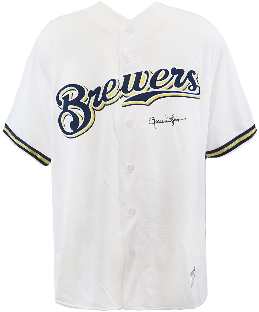 Rollie Fingers Signed Milwaukee Brewers White Majestic Replica Baseball Jersey - FINJRY101 - Rollie Fingers Signed Milwaukee Brewers White Majestic Replica Baseball Jersey product image