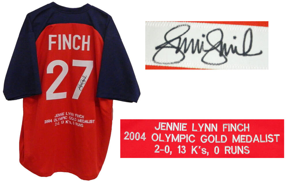 Jennie Finch Signed Team USA Red Custom Embroidered Stat Jersey - FINJRY110 - Jennie Finch Signed Team USA Red Custom Embroidered Stat Jersey product image