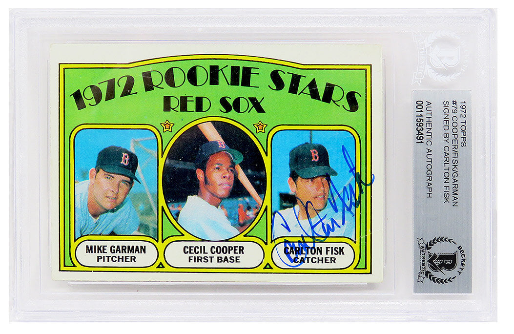 Carlton Fisk Signed Boston Red Sox 1972 Topps Rookie Baseball Trading Card #79 (Beckett Encapsulated) - FISCAR101 - Carlton Fisk Signed Boston Red Sox 1972 Topps Rookie Baseball Trading Card #79 (Beckett Encapsulated) product image