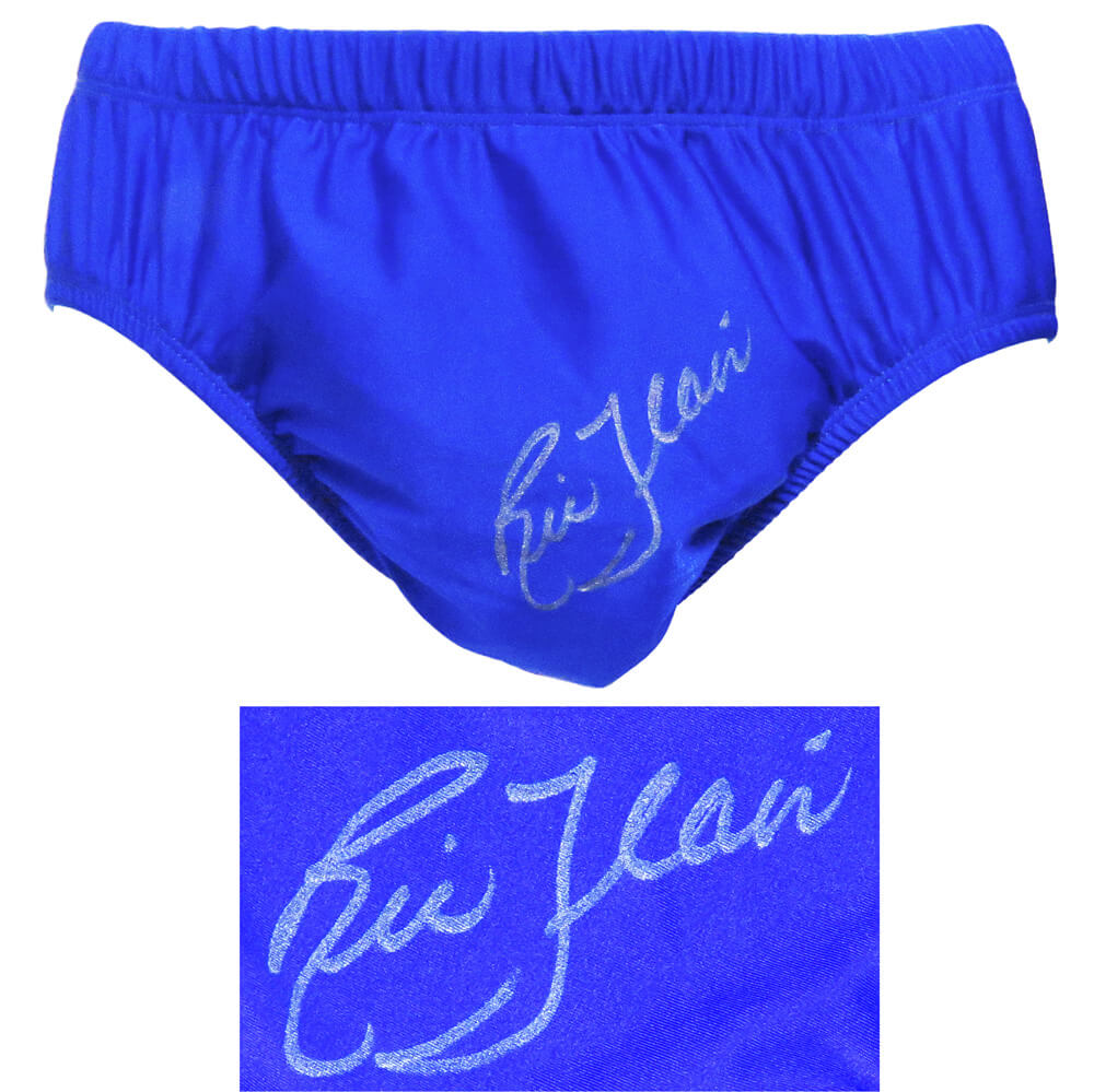 Ric Flair Signed Blue Wrestling Trunks - FLAOTH507 - Ric Flair Signed Blue Wrestling Trunks product image