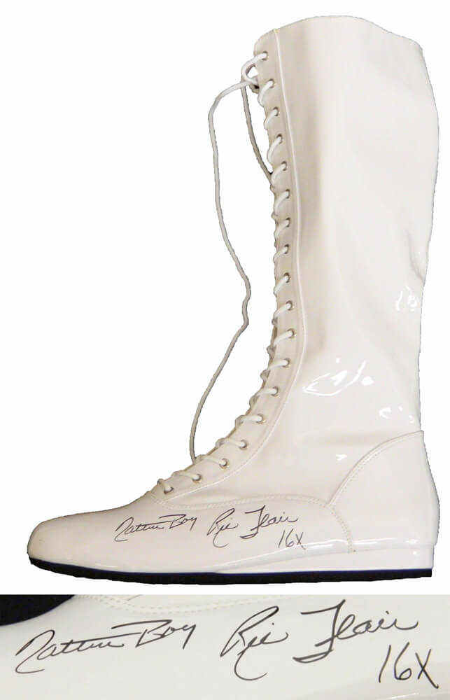Ric Flair Signed White Wrestling Boot w/Nature Boy, 16x - FLASHO501 - Ric Flair Signed White Wrestling Boot w/Nature Boy, 16x product image