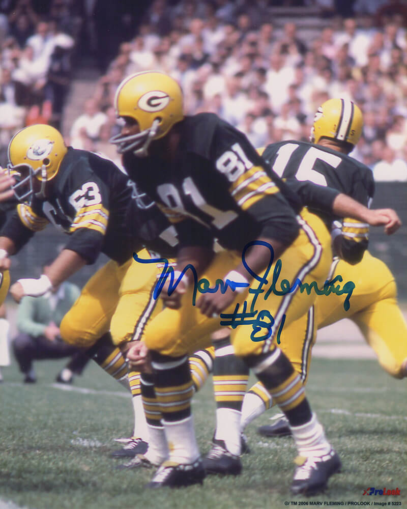 Marv Fleming Signed Green Bay Packers Green Jersey Action 8x10 Photo - FLE08P303 - Marv Fleming Signed Green Bay Packers Green Jersey Action 8x10 Photo product image