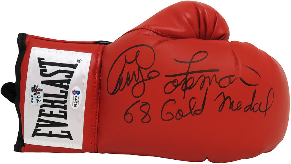 George Foreman Signed Everlast Red Boxing Glove w/68 Gold Medal (Beckett) - FORGLV504 - George Foreman Signed Everlast Red Boxing Glove w/68 Gold Medal (Beckett) product image