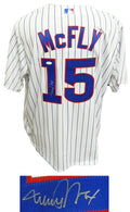 Michael J Fox Signed Chicago Cubs 'McFly' White Pinstripe Majestic Jersey - FOXJRY500 - Michael J Fox Signed Chicago Cubs 'McFly' White Pinstripe Majestic Jersey product image