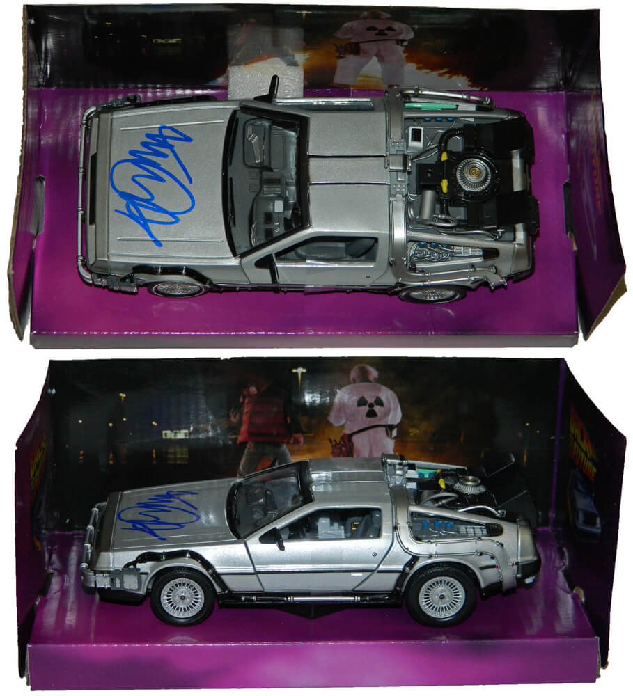 Michael J Fox Signed Back To The Future 1:24 Scale Die Cast Delorean Time Machine Car - FOXOTH506 - Michael J Fox Signed Back To The Future 1:24 Scale Die Cast Delorean Time Machine Car product image