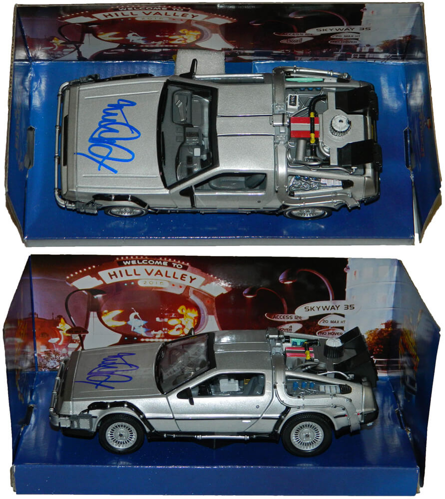 Michael J Fox Signed Back To The Future Part II 1:24 Scale Die Cast Delorean Time Machine Car - FOXOTH507 - Michael J Fox Signed Back To The Future Part II 1:24 Scale Die Cast Delorean Time Machine Car product image
