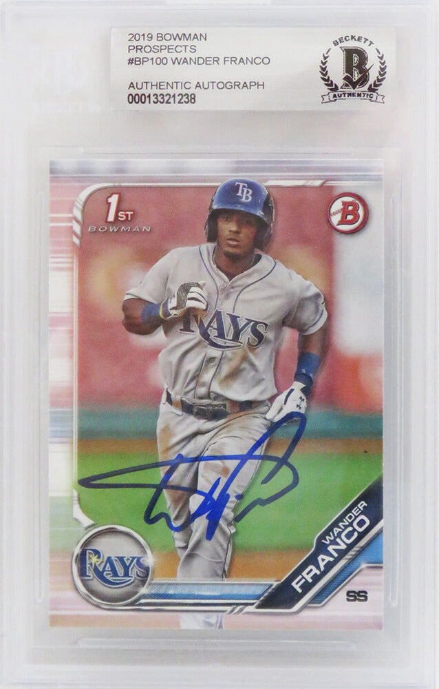 Wander Franco Signed Tampa Bay Rays 2019 Topps Bowman Baseball Rookie Card #BP-100 (Beckett Encapsulated) - FRACAR101 - Wander Franco Signed Tampa Bay Rays 2019 Topps Bowman Baseball Rookie Card #BP-100 (Beckett Encapsulated) product image