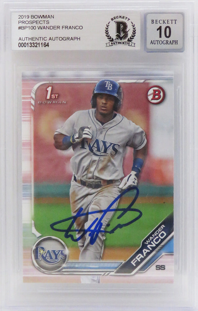 Wander Franco Signed Tampa Bay Rays 2019 Topps Bowman Rookie Card #BP-100 (Beckett Encapsulated/ Auto Grade 10) - FRACAR102 - Wander Franco Signed Tampa Bay Rays 2019 Topps Bowman Rookie Card #BP-100 (Beckett Encapsulated/ Auto Grade 10) product image