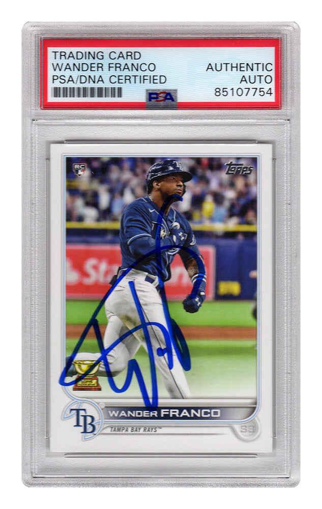 Wander Franco Signed Tampa Bay Rays 2022 Topps Rookie Baseball Card #215 - (PSA Encapsulated) - FRACAR104 - Wander Franco Signed Tampa Bay Rays 2022 Topps Rookie Baseball Card #215 - (PSA Encapsulated) product image