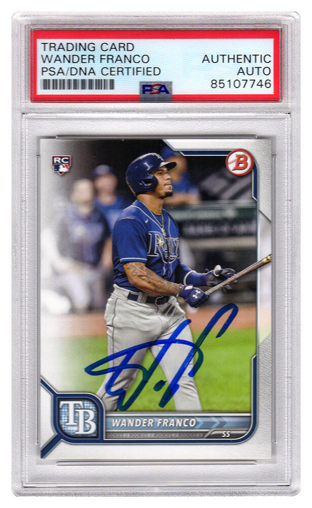 Wander Franco Signed Tampa Bay Rays 2022 Bowman Rookie Baseball Card #12 - (PSA Encapsulated) - FRACAR105 - Wander Franco Signed Tampa Bay Rays 2022 Bowman Rookie Baseball Card #12 - (PSA Encapsulated) product image