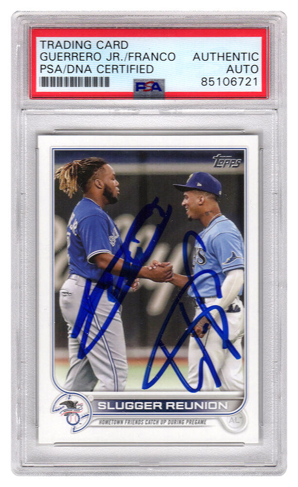 Vladimir Guerrero Jr & Wander Franco Signed 2022 Topps Slugger Reunion Baseball Card #329 - (PSA Encapsulated) - FRACAR108 - Vladimir Guerrero Jr & Wander Franco Signed 2022 Topps Slugger Reunion Baseball Card #329 - (PSA Encapsulated) product image