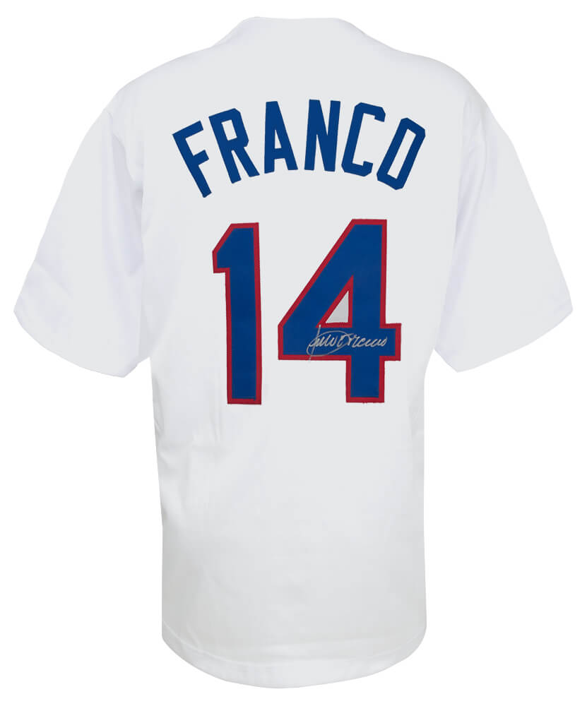 Julio Franco Signed White Custom Baseball Jersey - FRAJRY110 - Julio Franco Signed White Custom Baseball Jersey product image