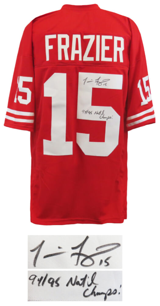 Tommie Frazier Signed Red Custom Football Jersey w/94, 95 Natl Champs - FRAJRY310 - Tommie Frazier Signed Red Custom Football Jersey w/94, 95 Natl Champs product image