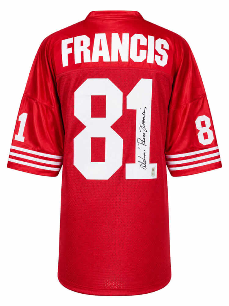 Russ Francis Signed Red Throwback Custom Football Jersey w/Aloha - FRAJRY320 - Russ Francis Signed Red Throwback Custom Football Jersey w/Aloha product image