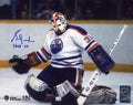 Grant Fuhr Signed Edmonton Oilers White Jersey Goalie Action 8x10 Photo w/HOF'03 - FUH08P404 - Grant Fuhr Signed Edmonton Oilers White Jersey Goalie Action 8x10 Photo w/HOF'03 product image