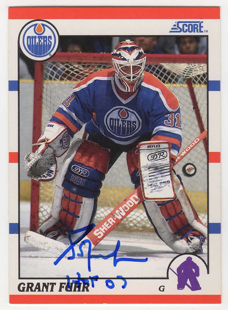 Grant Fuhr Signed Edmonton Oilers 1990-91 Score Hockey Trading Card #275 w/HOF'03 - FUHCAR402 - Grant Fuhr Signed Edmonton Oilers 1990-91 Score Hockey Trading Card #275 w/HOF'03 product image
