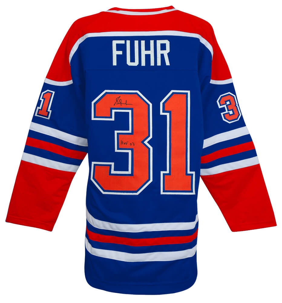 Grant Fuhr Signed Blue Throwback Custom Hockey Jersey w/HOF'03 - FUHJRY400 - Grant Fuhr Signed Blue Throwback Custom Hockey Jersey w/HOF'03 product image