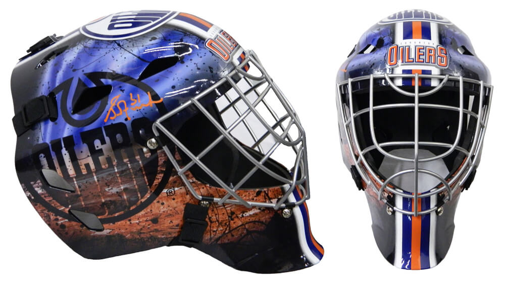 Grant Fuhr Signed Edmonton Oilers Franklin Replica Hockey Goalie Mask - FUHMAS403 - Grant Fuhr Signed Edmonton Oilers Franklin Replica Hockey Goalie Mask product image