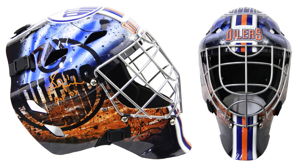 Grant Fuhr Signed Edmonton Oilers Franklin Replica Hockey Goalie Mask w/HOF'03 - FUHMAS404 - Grant Fuhr Signed Edmonton Oilers Franklin Replica Hockey Goalie Mask w/HOF'03 product image