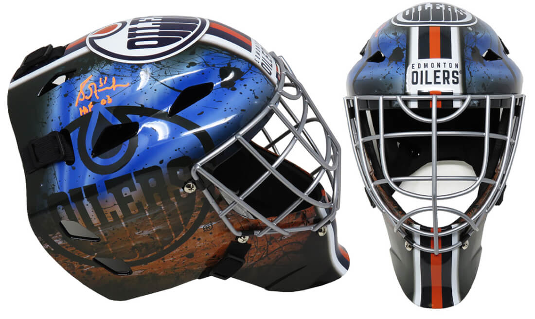 Grant Fuhr Signed Edmonton Oilers Franklin Replica Goalie Mask w/HOF'03 - FUHMAS407 - Grant Fuhr Signed Edmonton Oilers Franklin Replica Goalie Mask w/HOF'03 product image
