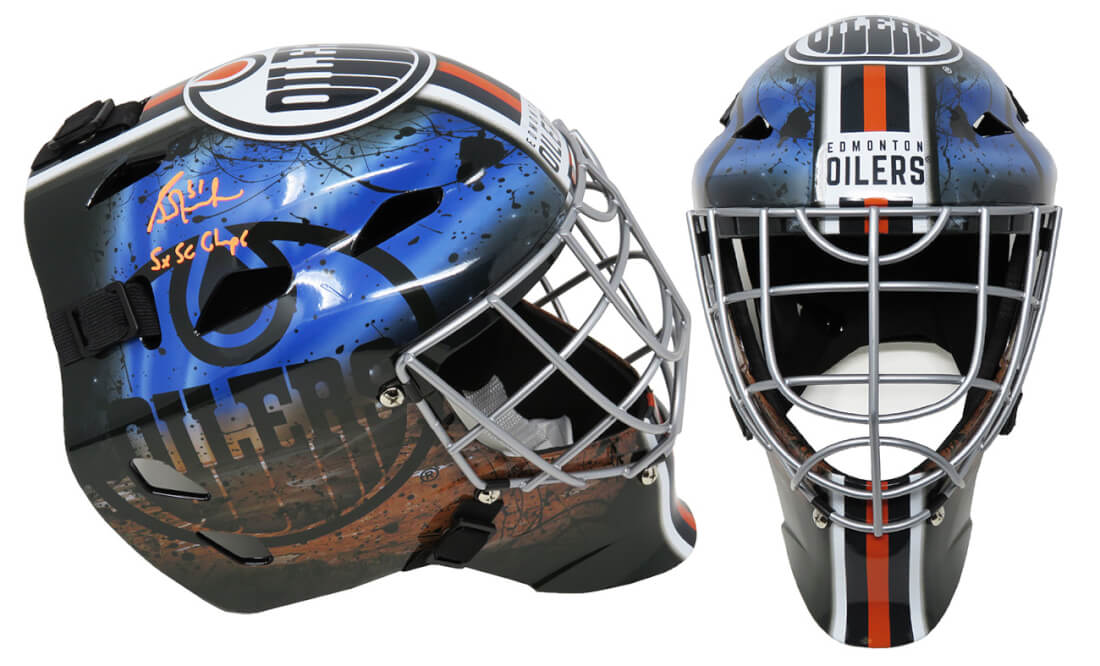 Grant Fuhr Signed Edmonton Oilers Franklin Replica Goalie Mask w/5x SC Champs - FUHMAS408 - Grant Fuhr Signed Edmonton Oilers Franklin Replica Goalie Mask w/5x SC Champs product image