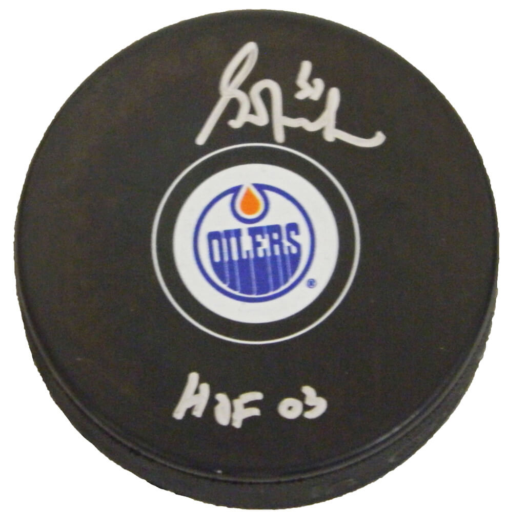 Grant Fuhr Signed Edmonton Oilers Logo Hockey Puck w/HOF 03 - FUHPUC400 - Grant Fuhr Signed Edmonton Oilers Logo Hockey Puck w/HOF 03 product image