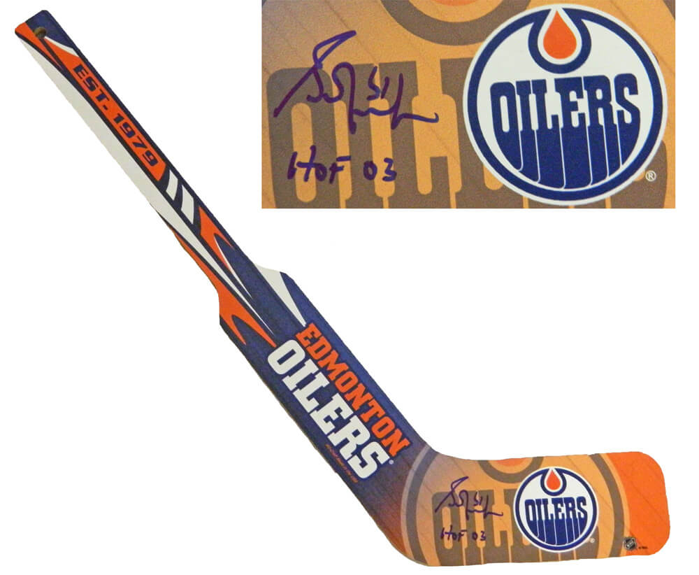 Grant Fuhr Signed Edmonton Oilers Logo Mini Hockey Goalie Stick w/HOF'03 - FUHSTK400 - Grant Fuhr Signed Edmonton Oilers Logo Mini Hockey Goalie Stick w/HOF'03 product image