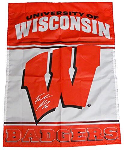 Frank Kaminsky Signed Wisconsin Badgers 27x37 White & Red Logo Flag - KAMFLG200 - Frank Kaminsky Signed Wisconsin Badgers 27x37 White & Red Logo Flag product image