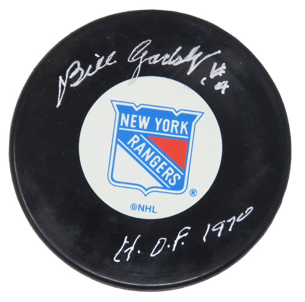 Bill Gadsby Signed New York Rangers Logo Hockey Puck w/HOF 1970 - GADPUC400 - Bill Gadsby Signed New York Rangers Logo Hockey Puck w/HOF 1970 product image