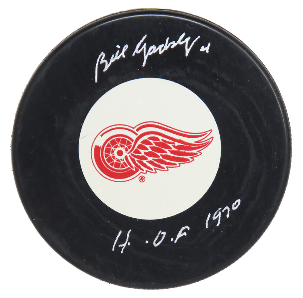Bill Gadsby Signed Detroit Red Wings Logo Hockey Puck w/HOF 1970 - GADPUC401 - Bill Gadsby Signed Detroit Red Wings Logo Hockey Puck w/HOF 1970 product image