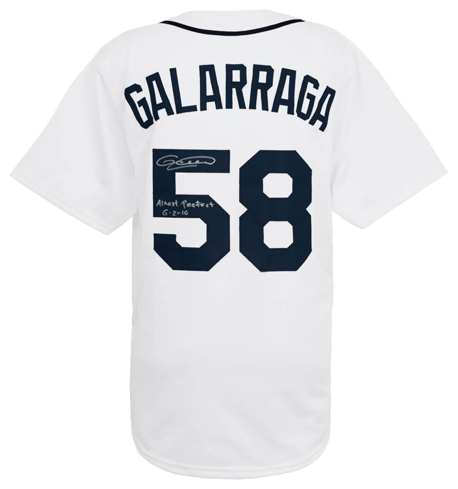 Armando Galarraga Signed White Custom Baseball Jersey w/Almost Perfect 6-2-10 - GALJRY100 - Armando Galarraga Signed White Custom Baseball Jersey w/Almost Perfect 6-2-10 product image