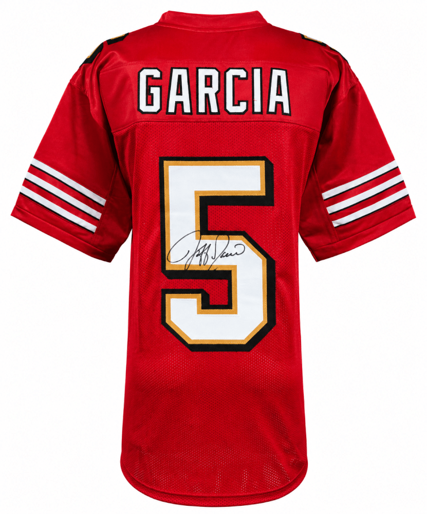 Jeff Garcia Signed Red Custom Football Jersey - GARJRY310 - Jeff Garcia Signed Red Custom Football Jersey product image