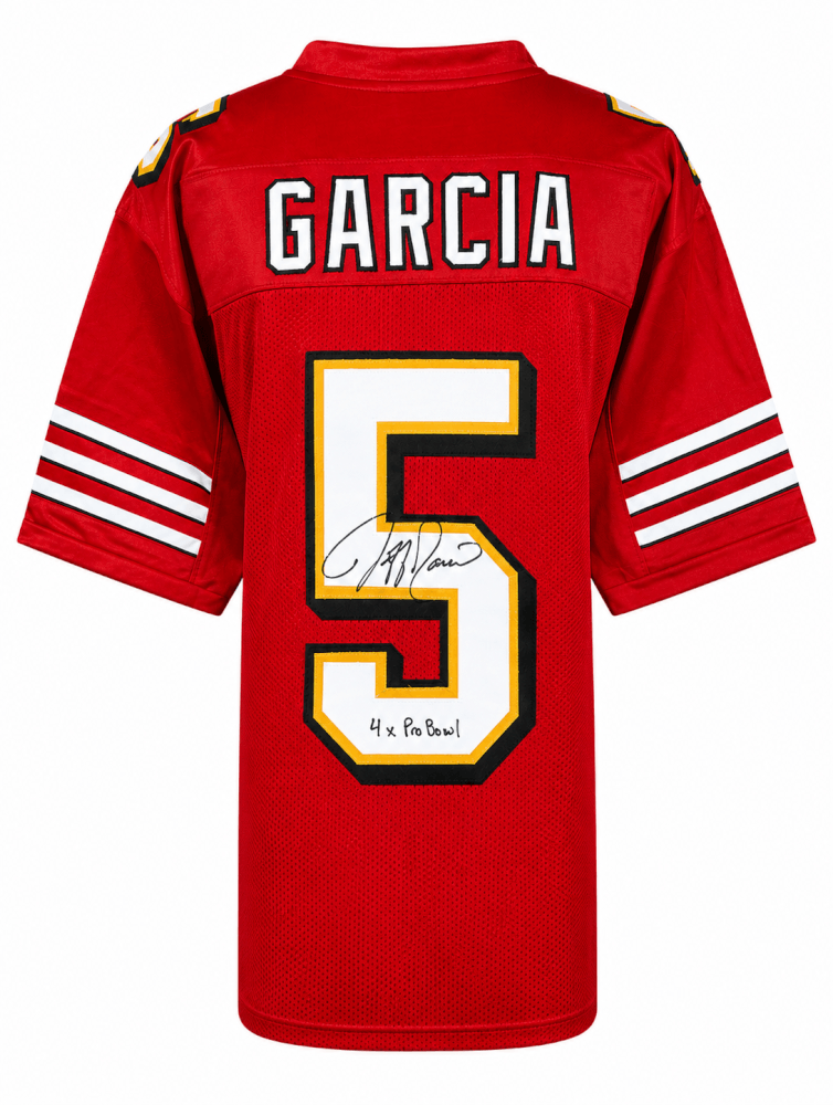 Jeff Garcia Signed Red Custom Football Jersey w/4x Pro Bowl - GARJRY311 - Jeff Garcia Signed Red Custom Football Jersey w/4x Pro Bowl product image