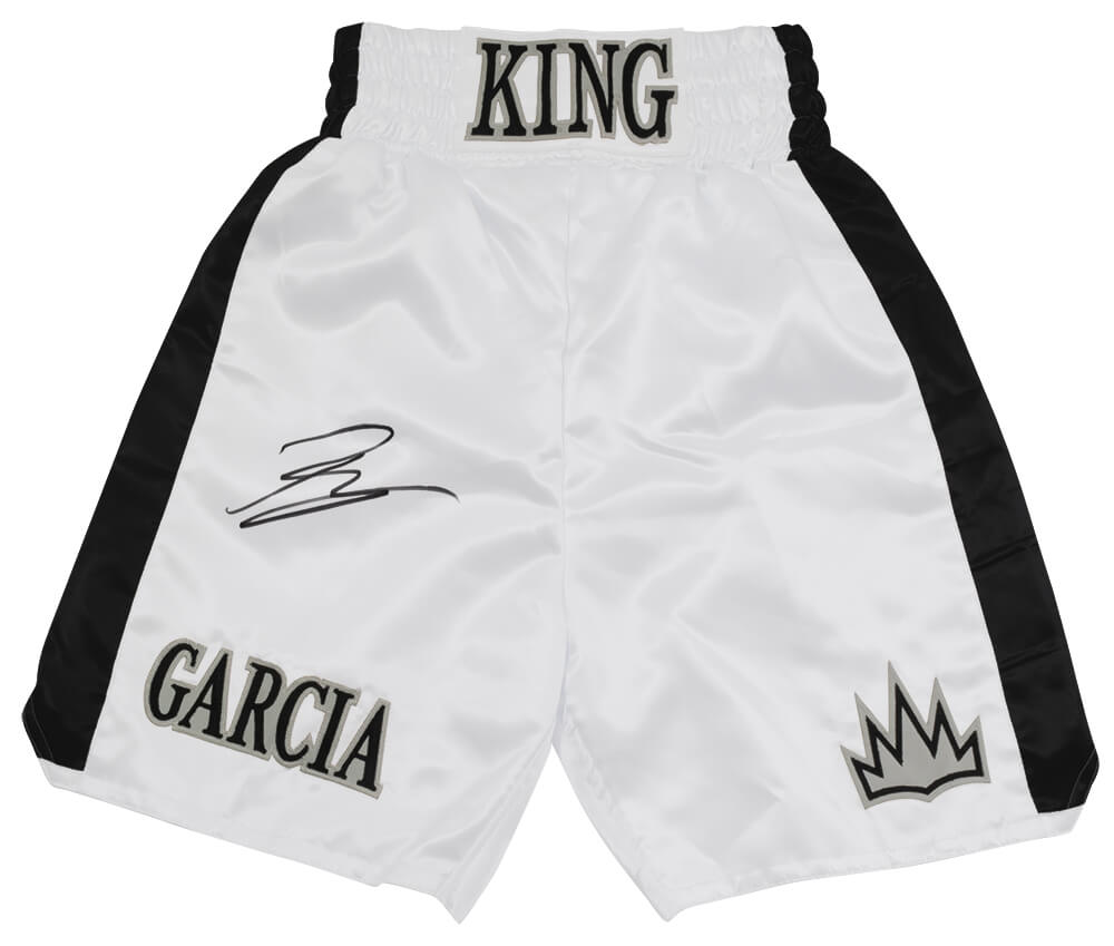 Ryan Garcia Signed King Ryan White With Black Trim Custom Boxing Trunks - (Beckett) - GARTRU500 - Ryan Garcia Signed King Ryan White With Black Trim Custom Boxing Trunks - (Beckett) product image